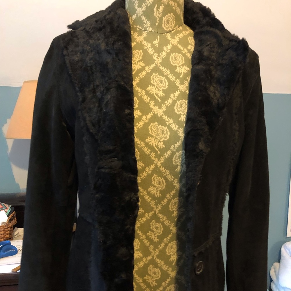 Black leather coat.